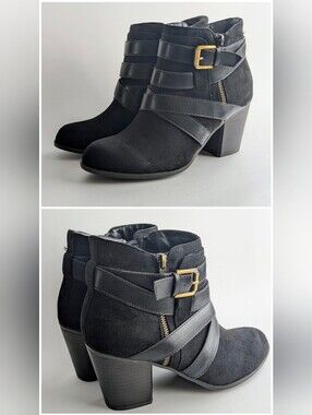 Fergalicious Tanner Black Suede Ankle Boots | Buckle Detail | Size 7.5 | EUC